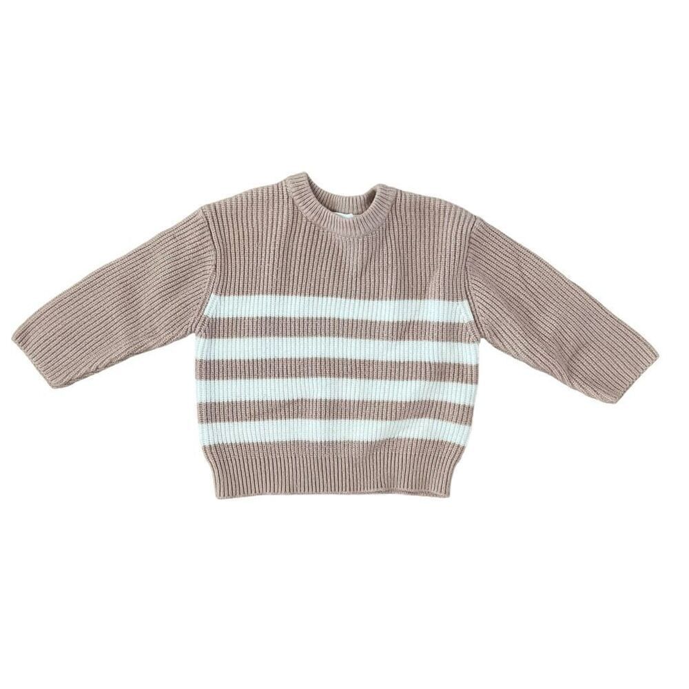 Zara Baby Girl Ribbed Knit Striped Pullover Sweater Size 9-12 Months Tan White